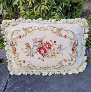 Aubusson  petit  point  floral  tassel  rectangular  pillow